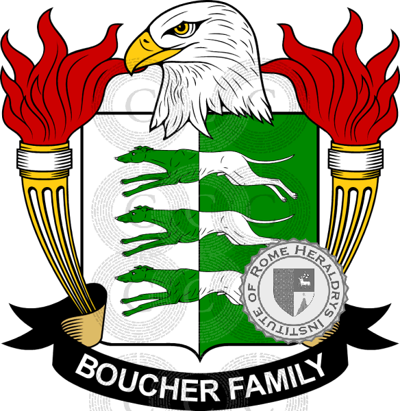 Coat of arms of family Boucher   ref: 39047